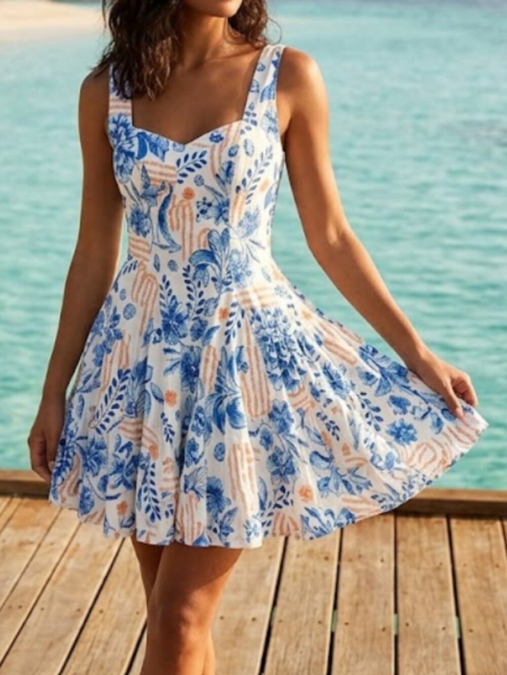 NEW Agua Bendita Kristen Azure Mini Dress Blue Orange Floral Womens Size Large